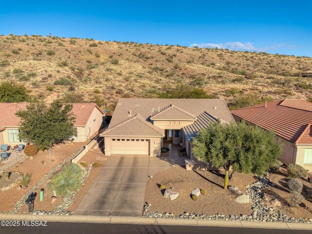 drone / aerial view with a mountain view