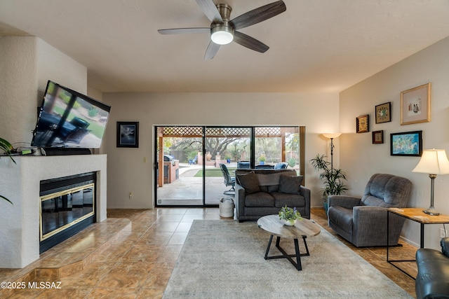 living room featuring ceiling fan