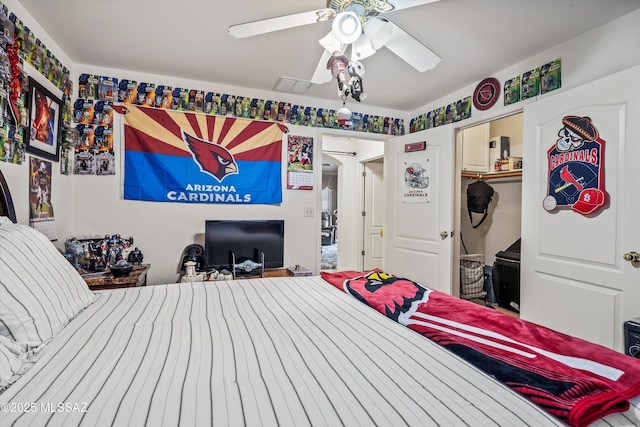 bedroom with a closet and ceiling fan