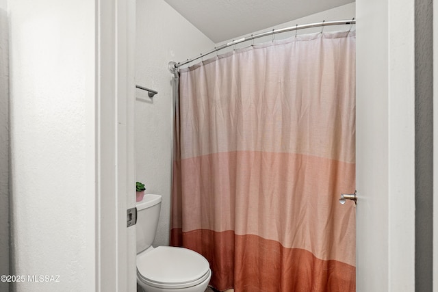 bathroom featuring toilet and a shower with shower curtain