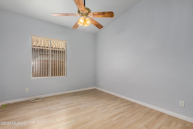 spare room with ceiling fan and light hardwood / wood-style floors