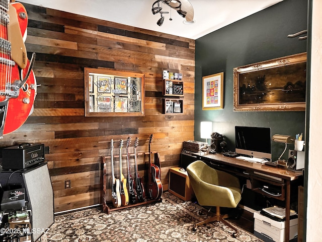 office with wood walls