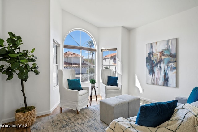 sitting room with hardwood / wood-style floors