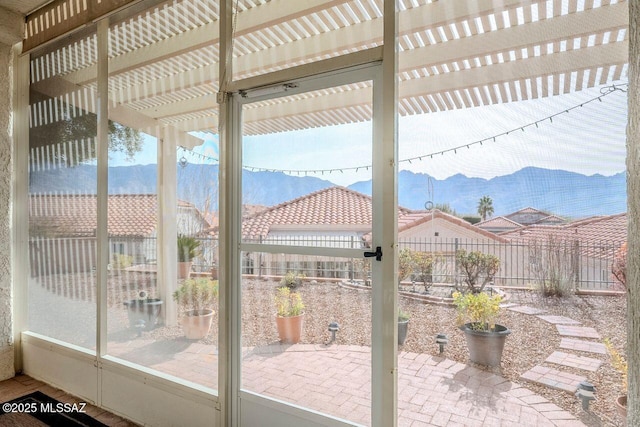 doorway featuring a mountain view