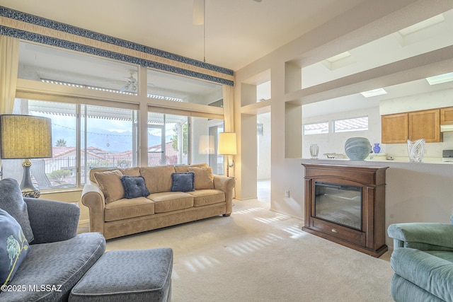 living room with light carpet