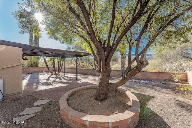 view of yard with a pergola and a patio area