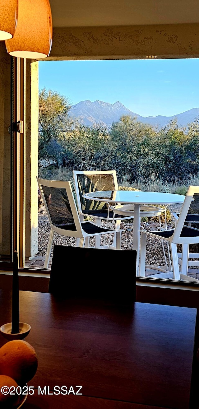 view of patio featuring a mountain view