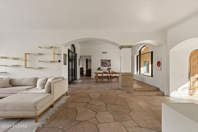 living room featuring ornamental molding