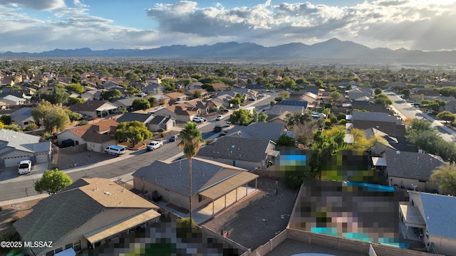 bird's eye view with a mountain view and a residential view