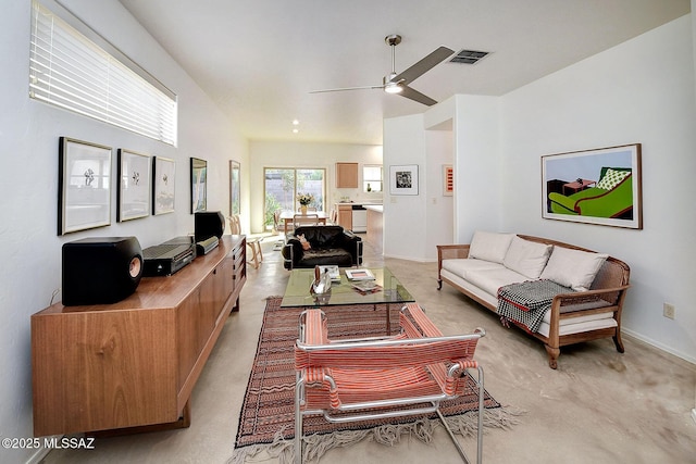 living room with ceiling fan