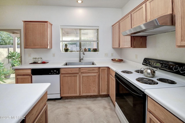 kitchen with dishwasher, sink, and electric range oven