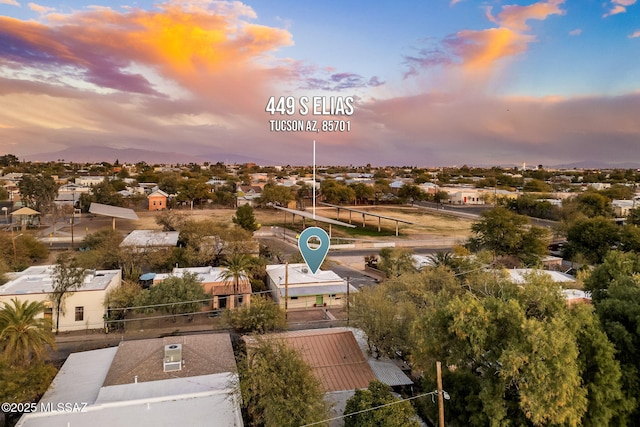 view of aerial view at dusk