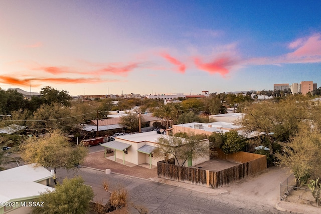 view of aerial view at dusk