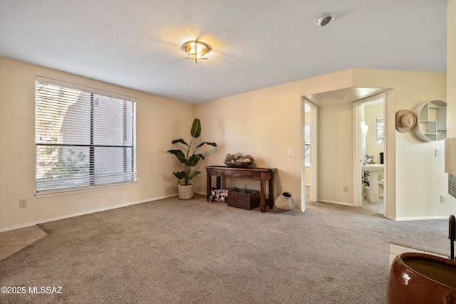 living area with carpet