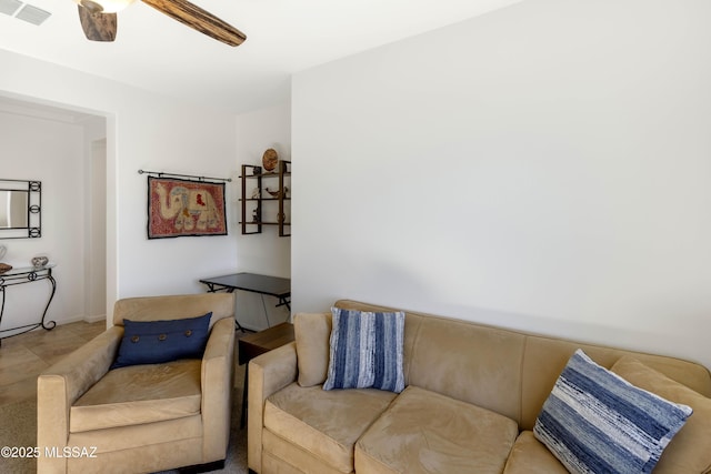 living room with ceiling fan