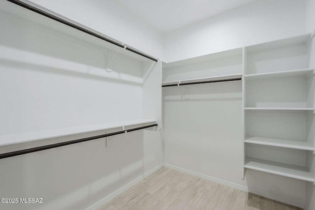 spacious closet with light hardwood / wood-style flooring