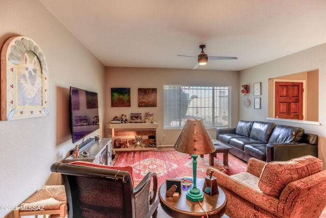 living room with ceiling fan