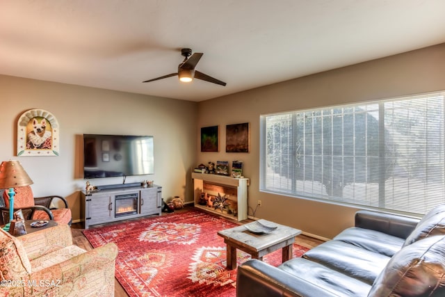 living room with ceiling fan