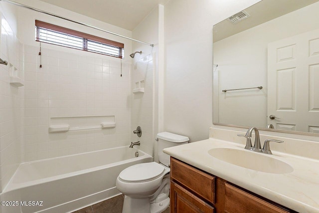 full bathroom with toilet, vanity, and shower / bathing tub combination