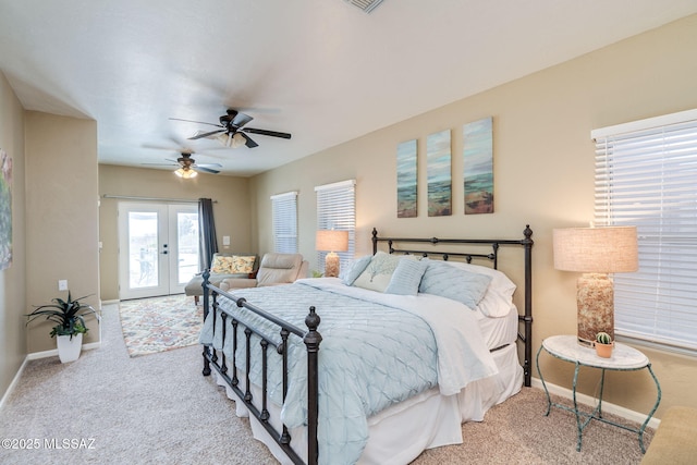 1943 W Desert Highlands Dr, Oro Valley, AZ 85737 - carpeted bedroom with access to exterior, french doors, baseboards, and ceiling fan