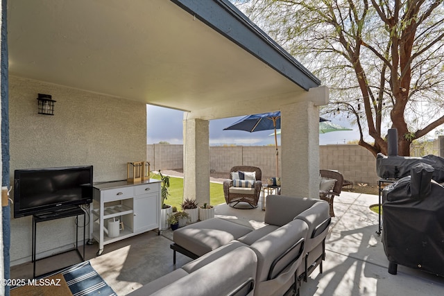 view of patio featuring an outdoor hangout area and grilling area