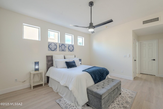 bedroom featuring ceiling fan and light hardwood / wood-style floors