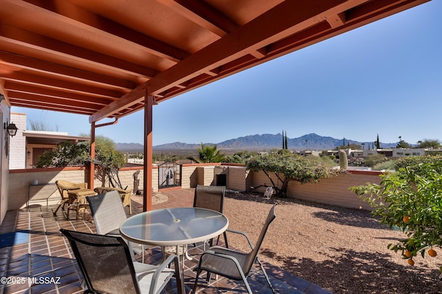 view of patio featuring a mountain view