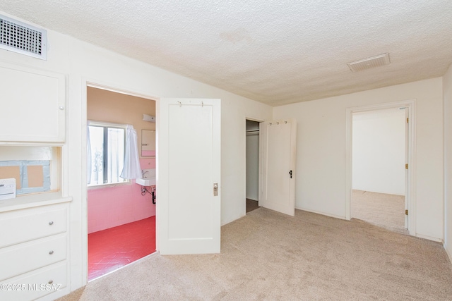 unfurnished bedroom featuring light colored carpet and a textured ceiling