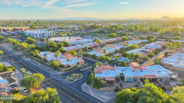 view of aerial view at dusk