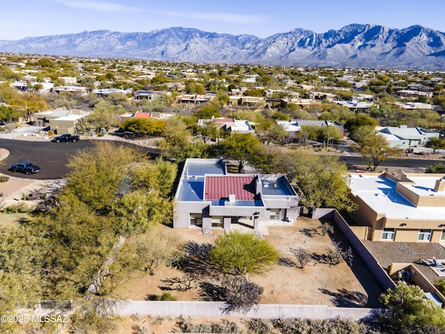 drone / aerial view featuring a mountain view