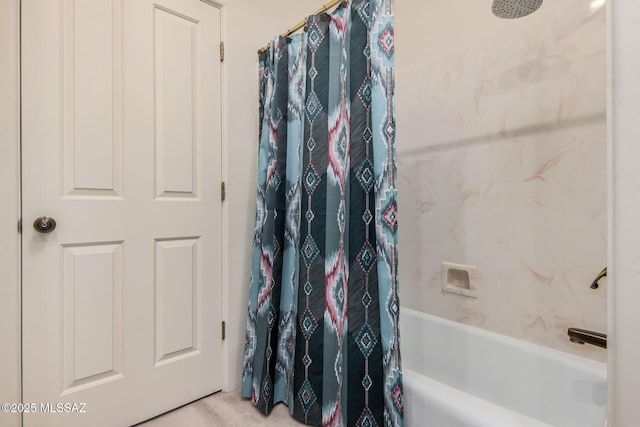 bathroom with shower / bathtub combination with curtain