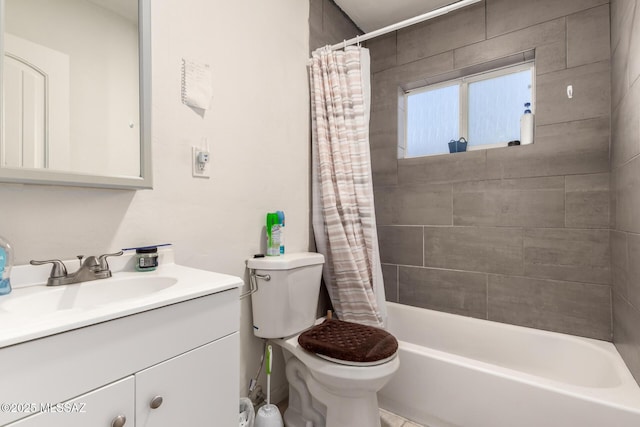 full bathroom with vanity, toilet, and shower / bath combo