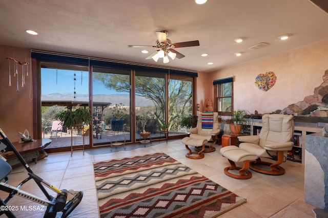 925 N Rancho Del Jefe Loop, Tucson, AZ 85748 - tiled living room with a ceiling fan, recessed lighting, and healthy amount of natural light
