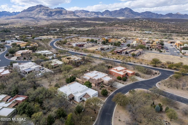 bird's eye view featuring a residential view and a mountain view