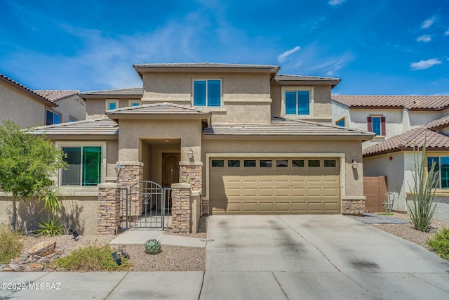 prairie-style house with a garage