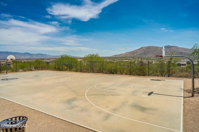 view of sport court featuring a mountain view