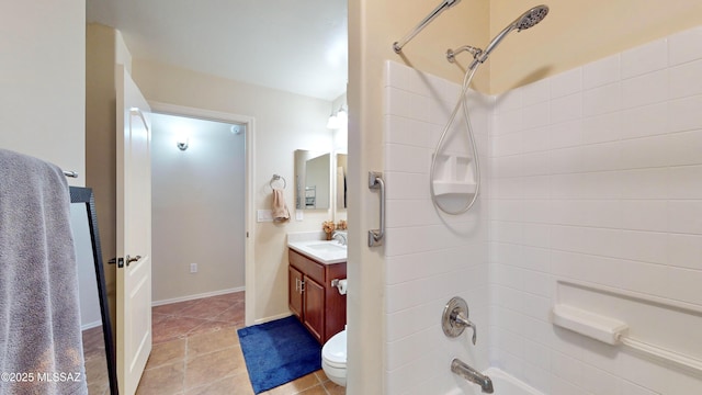 full bathroom with vanity, tile patterned floors, bathing tub / shower combination, and toilet