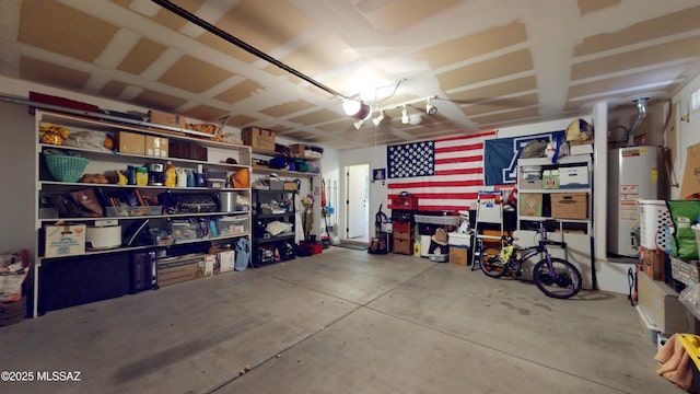 garage featuring water heater