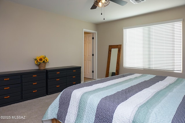 bedroom with carpet floors and ceiling fan