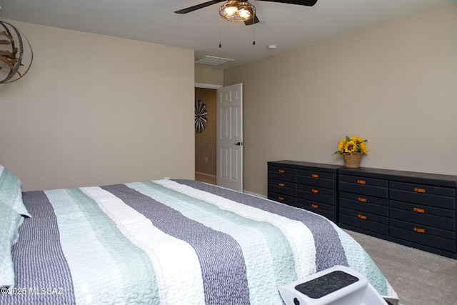 bedroom featuring carpet flooring and ceiling fan