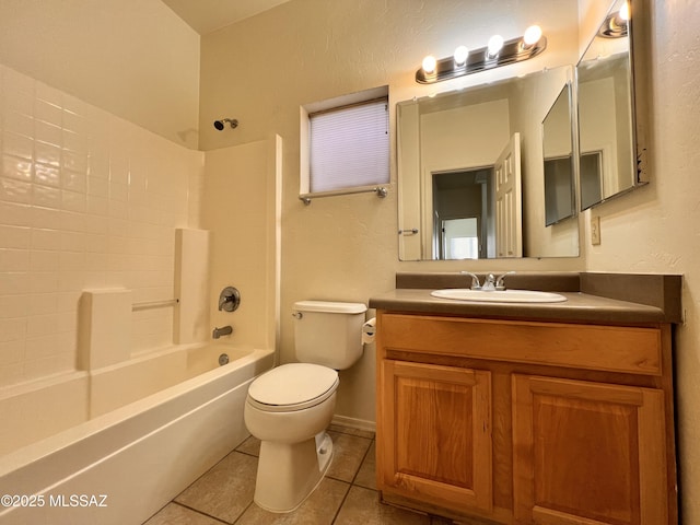 full bathroom featuring tile patterned floors, toilet, shower / bath combination, and vanity