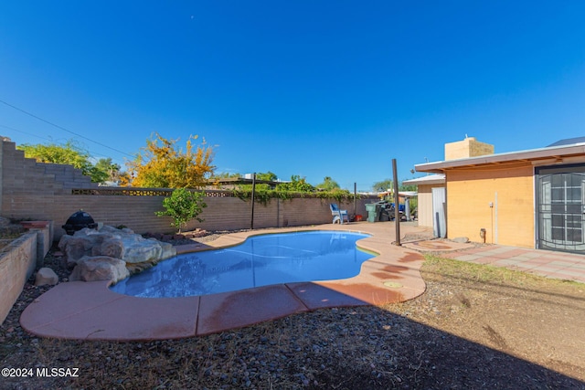 view of swimming pool featuring a patio area