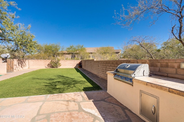 view of patio / terrace featuring grilling area and an outdoor kitchen