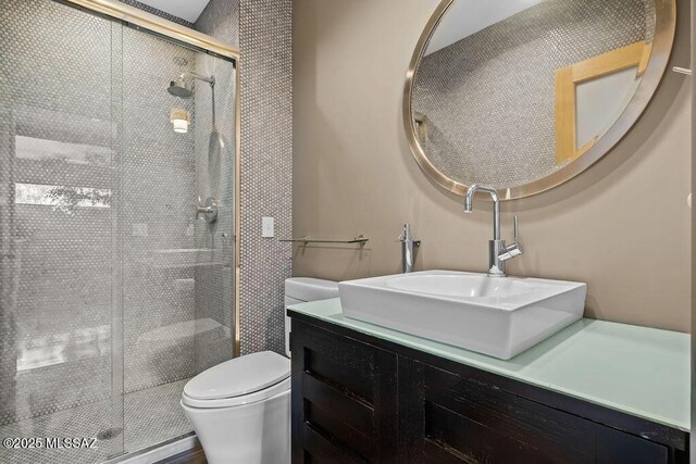 1125 N 13th Ave, Tucson, AZ 85705 - full bathroom featuring a stall shower, vanity, and toilet