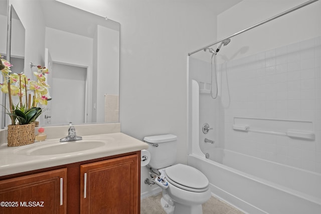 full bathroom featuring vanity, tile patterned floors, bathing tub / shower combination, and toilet