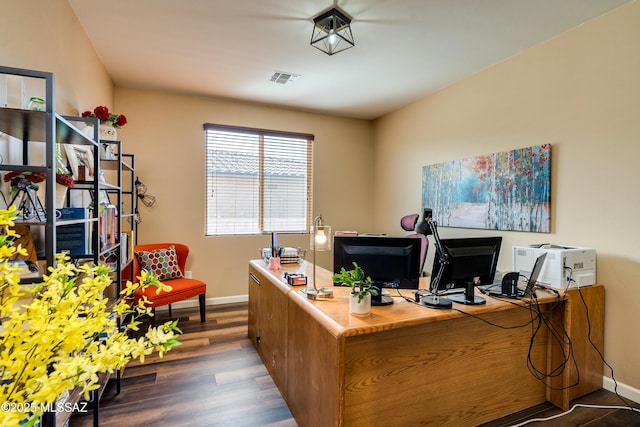 office area with dark hardwood / wood-style floors