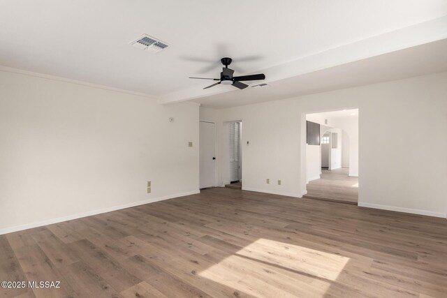 unfurnished room featuring light hardwood / wood-style floors and ceiling fan