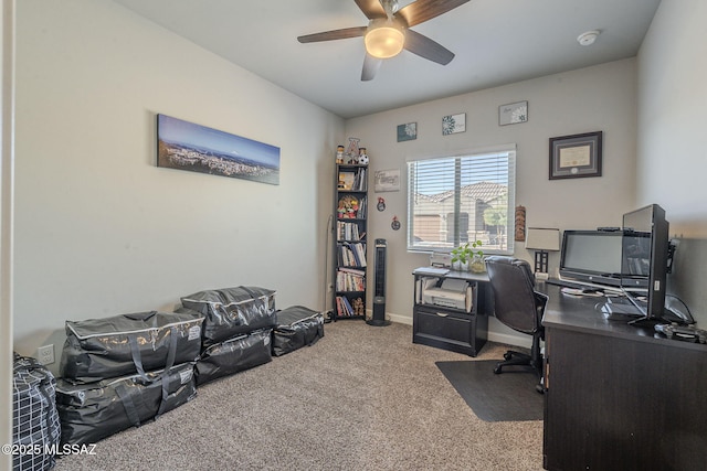 office featuring carpet and ceiling fan