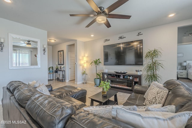 living room featuring ceiling fan