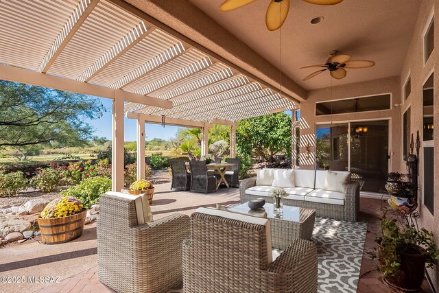 view of patio featuring a pergola and an outdoor hangout area